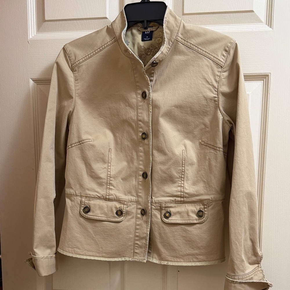 GAP Beige Utility Button-Front Jacket Cotton M - image 1